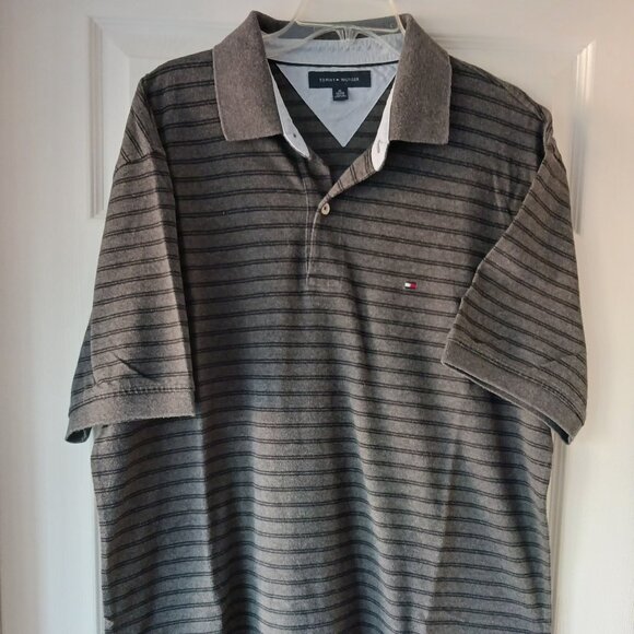 Tommy Hilfiger Golf Polo Men's Shirt Size X-Large Grey Striped Short Sleeve Logo - Picture 1 of 8